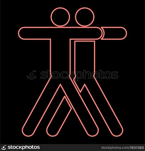 Neon two people embracing icon black color in circle outline vector illustration red color vector illustration flat style light image. Neon two people embracing icon black color in circle red color vector illustration flat style image