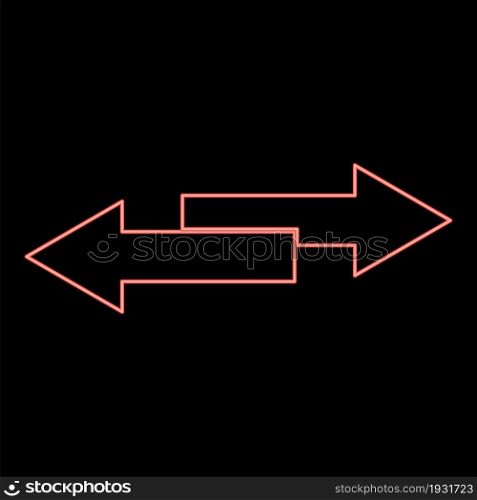 Neon two side arrows red color vector illustration flat style light image. Neon two side arrows red color vector illustration flat style image