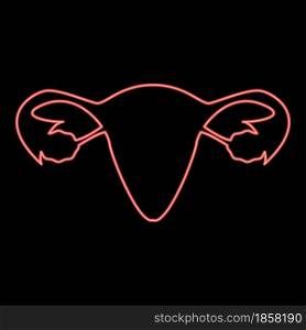 Neon uterus red color vector illustration flat style light image. Neon uterus red color vector illustration flat style image