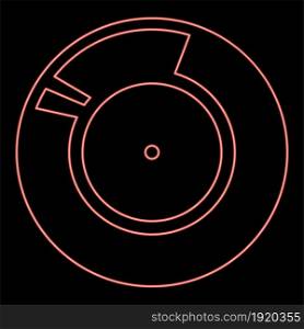 Neon vinyl record retro sound carrier red color vector illustration flat style light image. Neon vinyl record retro sound carrier red color vector illustration flat style image