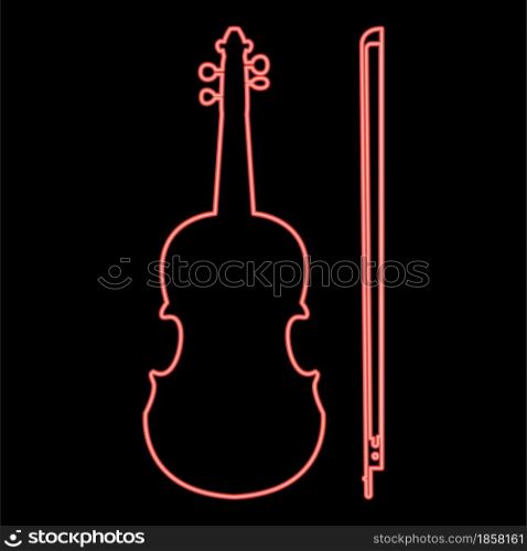 Neon violin red color vector illustration flat style light image. Neon violin red color vector illustration flat style image