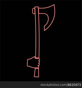 Neon war axe in hand use arm poleaxe red color vector illustration image flat style light. Neon war axe in hand use arm poleaxe red color vector illustration image flat style