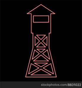 Neon watching tower Overview forest ranger fire site red color vector illustration image flat style light. Neon watching tower Overview forest ranger fire site red color vector illustration image flat style