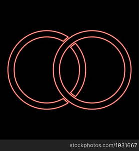 Neon wedding rings red color vector illustration flat style light image. Neon wedding rings red color vector illustration flat style image