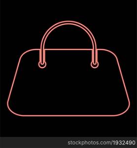 Neon woman bag red color vector illustration flat style light image. Neon woman bag red color vector illustration flat style image