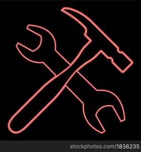 Neon wrench and hammer red color vector illustration flat style light image. Neon wrench and hammer red color vector illustration flat style image