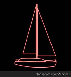 Neon yacht red color vector illustration flat style light image. Neon yacht red color vector illustration flat style image