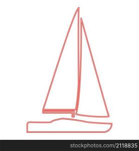 Neon yacht red color vector illustration image flat style light. Neon yacht red color vector illustration image flat style