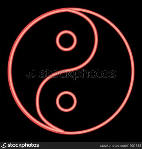 Neon yin yang symbol icon black color in circle outline vector illustration red color vector illustration flat style light image. Neon yin yang symbol icon black color in circle red color vector illustration flat style image