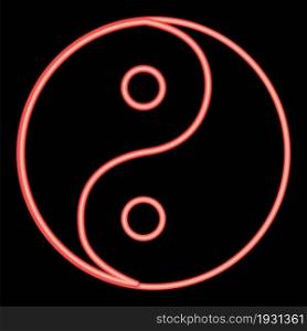 Neon yin yang symbol icon black color in circle outline vector illustration red color vector illustration flat style light image. Neon yin yang symbol icon black color in circle red color vector illustration flat style image