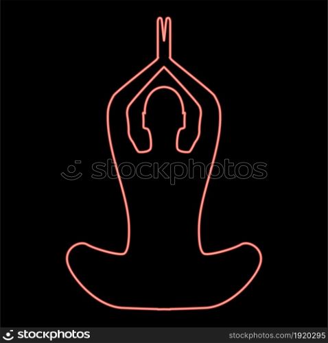 Neon yoga pose of woman red color vector illustration flat style light image. Neon yoga pose of woman red color vector illustration flat style image