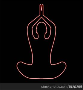 Neon yoga pose of woman red color vector illustration flat style light image. Neon yoga pose of woman red color vector illustration flat style image