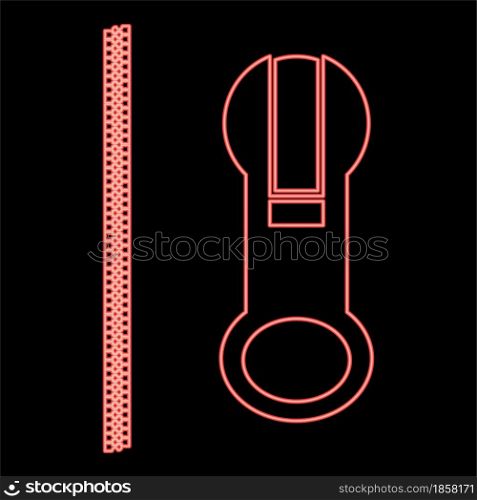 Neon zipper red color vector illustration flat style light image. Neon zipper red color vector illustration flat style image
