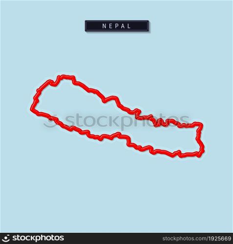 Nepal bold outline map. Glossy red border with soft shadow. Country name plate. Vector illustration.. Nepal bold outline map. Vector illustration