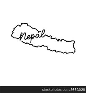 Nepal outline map with the handwritten country name. Continuous line drawing of patriotic home sign. A love for a small homeland. T-shirt print idea. Vector illustration.. Nepal outline map with the handwritten country name. Continuous line drawing of patriotic home sign