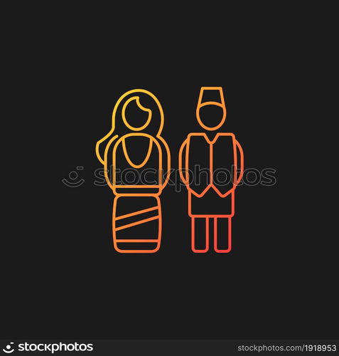 Nepal traditional costume gradient vector icon for dark theme. Festive outfit for religious occasions. National dresses. Thin line color symbol. Modern style pictogram. Vector isolated outline drawing. Nepal traditional costume gradient vector icon for dark theme