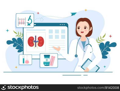 Nephrologist Illustration with Cardiologist, Proctologist and Treat Kidneys Organ in Flat Cartoon Hand Drawn for Web Banner or Landing Page Templates