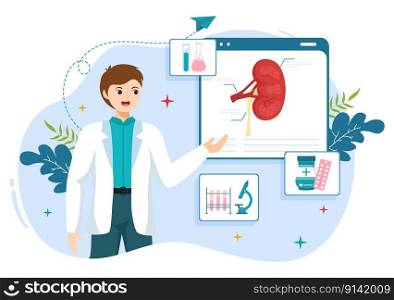 Nephrologist Illustration with Cardiologist, Proctologist and Treat Kidneys Organ in Flat Cartoon Hand Drawn for Web Banner or Landing Page Templates
