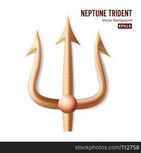 Neptune Trident Vector. Bronze Realistic 3D Silhouette Of Neptune Or Poseidon Weapon. Pitchfork Sharp Fork Object. Isolated On White Background.. Neptune Trident Vector. Bronze Realistic 3D Silhouette Of Neptune Or Poseidon Weapon. Pitchfork Sharp Fork Object. Isolated On White