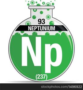 Neptunium symbol on chemical round flask. Element number 93 of the Periodic Table of the Elements - Chemistry. Vector image