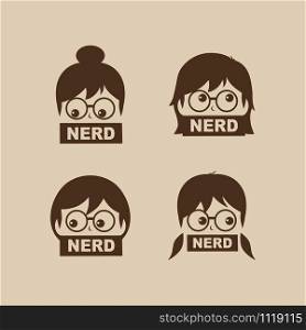 nerd geek girl cartoon character sign logo vector art. nerd geek girl cartoon character sign logo vector