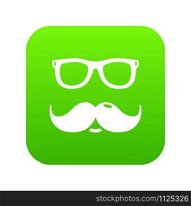 Nerd glasses mustaches icon green vector isolated on white background. Nerd glasses mustaches icon green vector