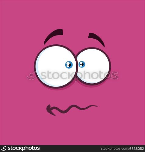 Nervous Cartoon Funny Face With Panic Expression. Illustration With Violet Background