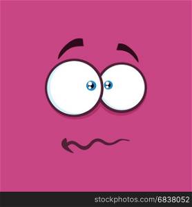 Nervous Cartoon Funny Face With Panic Expression. Illustration With Violet Background