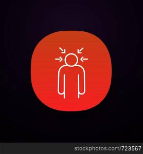 Nervous tension app icon. Stress. Psychological pressure. Anxiety. Self condemnation. Emotional stress symptom. UI/UX user interface. Web or mobile application. Vector isolated illustration. Nervous tension app icon