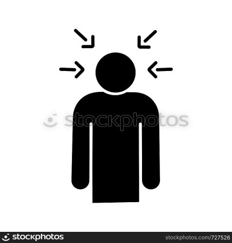 Nervous tension glyph icon. Silhouette symbol. Stress. Psychological pressure. Anxiety. Self condemnation. Emotional stress symptom. Negative space. Vector isolated illustration. Nervous tension glyph icon