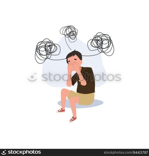 Nervous Young Child Showing Signs of Distress. Troubled Kid Feeling Stress and Unease. Flat vector cartoon illustration