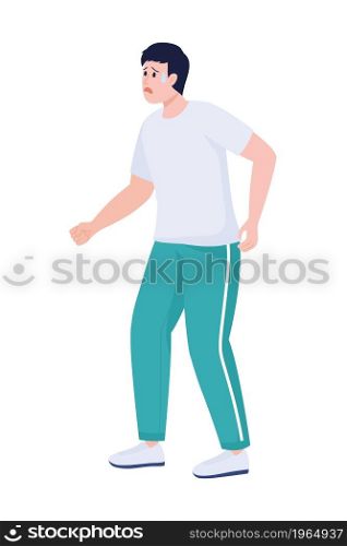 Nervous young man semi flat color vector character. Full body person on white. Response to dangerous situation isolated modern cartoon style illustration for graphic design and animation. Nervous young man semi flat color vector character