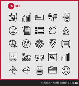 Net Line Icons Set For Infographics, Mobile UX/UI Kit And Print Design. Include: Mobile, Phone, Cell, Setting, Arrow, Bar, Chart, Antique, Icon Set - Vector