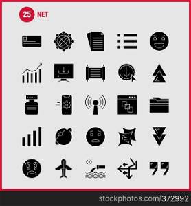Net Solid Glyph Icons Set For Infographics, Mobile UX/UI Kit And Print Design. Include: Mobile, Phone, Cell, Setting, Arrow, Bar, Chart, Antique, Icon Set - Vector