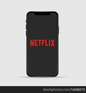 Netflix mobile application on the cellphone screen. Smartphone with netflix application isolated on white background. Vector stock