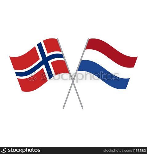 Netherlands and Norwegian flags vector isolated on white background. Netherlands and Norwegian flags vector isolated