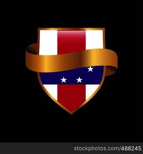 Netherlands Antilles flag Golden badge design vector