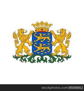 Netherlands coat of arms, Friesland province heraldry or heraldic emblem, vector Dutch symbol. Netherlands province royal coat of arms with lions, shield and crown crest, heraldry emblem and motto. Netherlands coat of arms Friesland heraldry emblem
