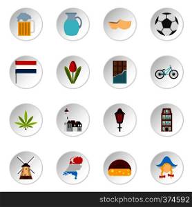Netherlands icons set. Flat illustration of 16 Netherlands vector icons for web. Netherlands icons set, flat style