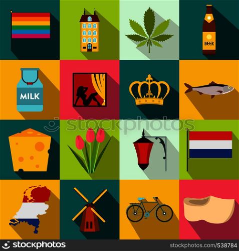 Netherlands icons set in flat style for any design. Netherlands icons set, flat style