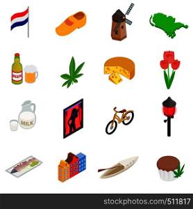 Netherlands icons set in isometric 3d style on a white background . Netherlands icons set, isometric 3d style