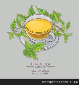 nettle tea illustration. cup of nettle tea on color background