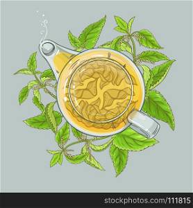 nettle tea illustration. nettle tea in teapot on color background