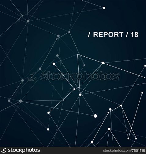 Network abstract vector background with connected shapes and molecular pattern on dark background.. Network abstract vector background with connected shapes and molecular pattern on dark background