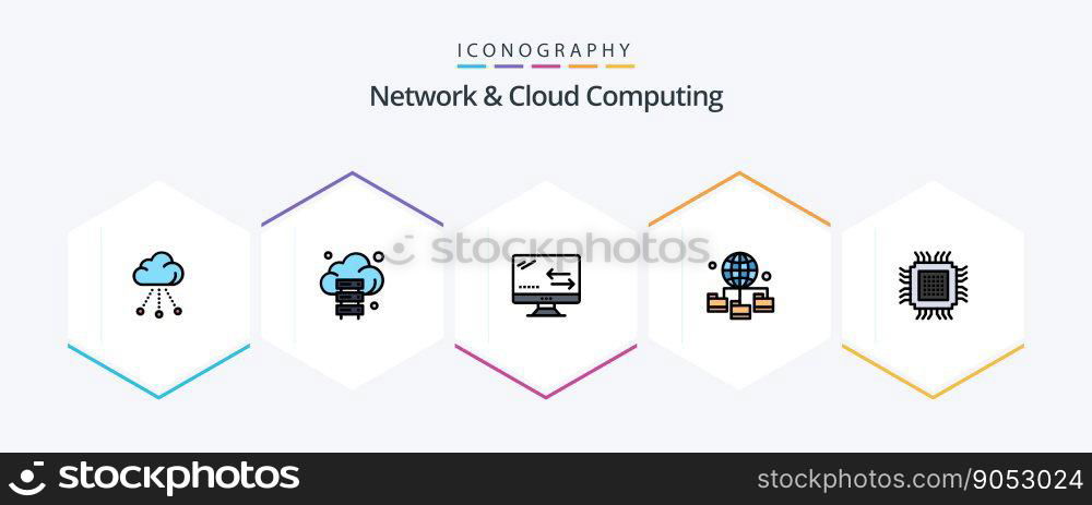 Network And Cloud Computing 25 FilledLine icon pack including cloud. folder. cloud. technology. globe
