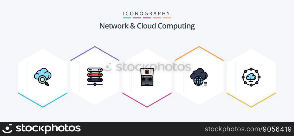 Network And Cloud Computing 25 FilledLine icon pack including share. cloud computing. computing. technology. light