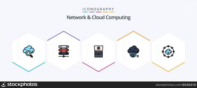 Network And Cloud Computing 25 FilledLine icon pack including share. cloud computing. computing. technology. light
