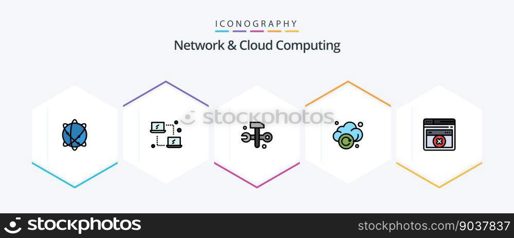 Network And Cloud Computing 25 FilledLine icon pack including web. technology. computing. storage. cloud