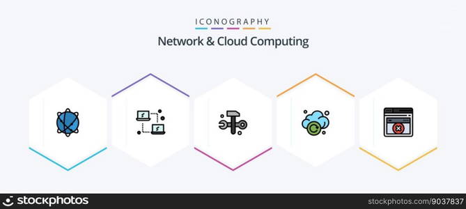 Network And Cloud Computing 25 FilledLine icon pack including web. technology. computing. storage. cloud