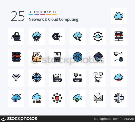 Network And Cloud Computing 25 Line Filled icon pack including computing. network. computing. cloud computing. research